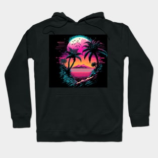 Retro sunset with palm trees and mysterious island Hoodie